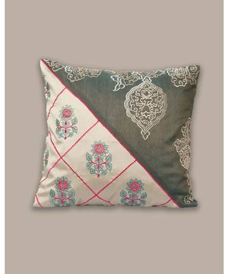 Zeba Patchwork With Embroidered Green Cushion Cover 1
