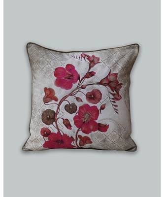Zeba Digital print Cord Piping With Hand embroidered Beige Pink Cushion cover 1