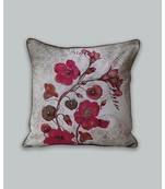 Zeba Digital print Cord Piping With Hand embroidered Beige Pink Cushion cover