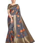 Grey Woven Silk Blend Saree With Blouse