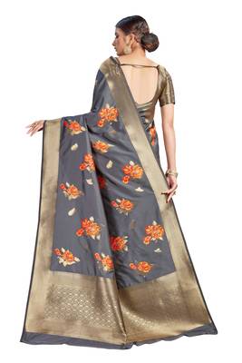 Grey Woven Silk Blend Saree With Blouse 2