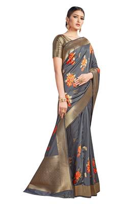 Grey Woven Silk Blend Saree With Blouse 3