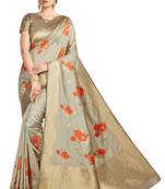 Cream Woven Silk Blend Saree With Blouse