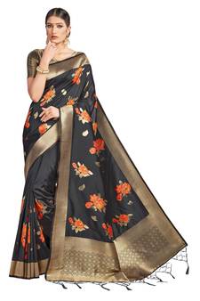 Black Woven Silk Blend Saree With Blouse