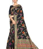 Black Woven Silk Blend Saree With Blouse