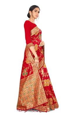 Red Woven Silk Blend Saree With Blouse 2