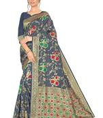 Grey Woven Silk Blend Saree With Blouse