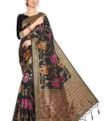 Black Woven Silk Blend Saree With Blouse
