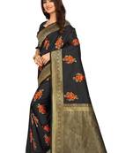 Black Woven Silk Blend Saree With Blouse