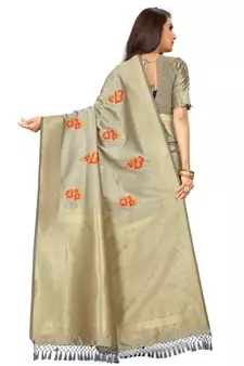 Beige Woven Silk Blend Saree With Blouse