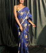 Blue woven silk saree with blouse