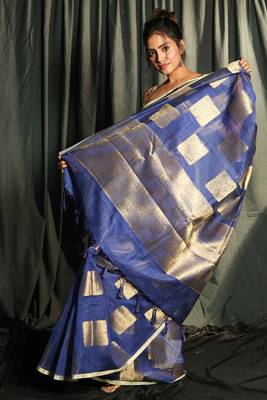 Blue woven silk saree with blouse 2