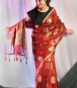 Maroon woven silk saree with blouse