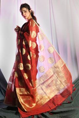 Maroon woven silk saree with blouse 2