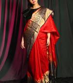 Scarlet red woven silk saree with blouse