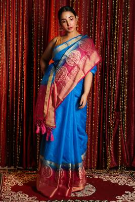 Sky blue woven silk saree with blouse 1