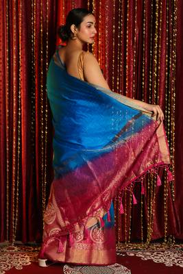 Sky blue woven silk saree with blouse 2
