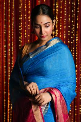 Sky blue woven silk saree with blouse 3