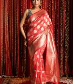 Red woven silk saree with blouse