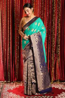 Sea green woven banarasi saree with blouse