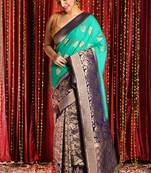 Sea green woven banarasi saree with blouse