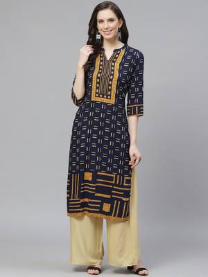Navy-blue printed liva ethnic-kurtis 1