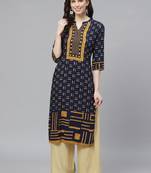 Navy-blue printed liva ethnic-kurtis