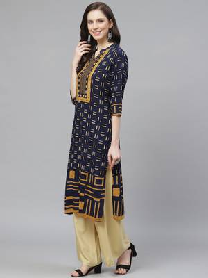 Navy-blue printed liva ethnic-kurtis 3