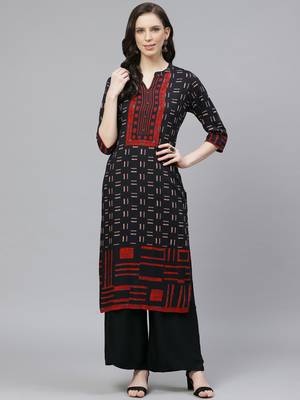 Black printed liva ethnic-kurtis 1