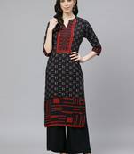 Black printed liva ethnic-kurtis