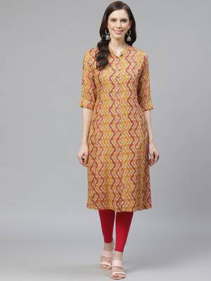 Beige printed liva ethnic-kurtis 1