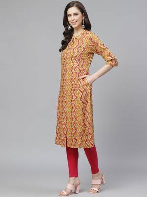 Beige printed liva ethnic-kurtis 3