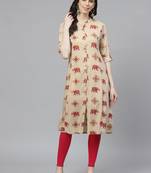 Beige printed liva ethnic-kurtis