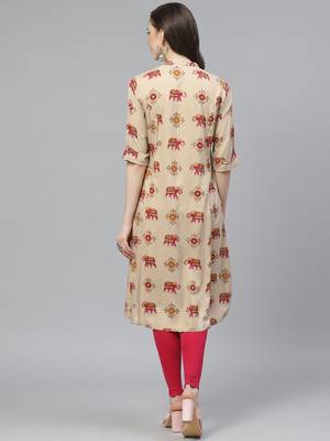 Beige printed liva ethnic-kurtis 2