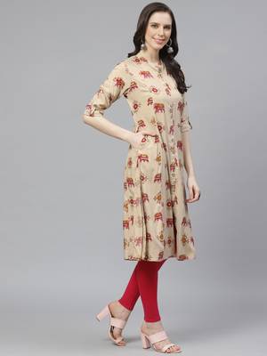 Beige printed liva ethnic-kurtis 3