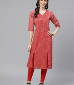 Red printed cotton ethnic-kurtis