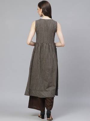 Brown printed cotton long-kurtis 2