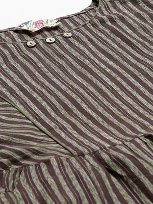 Brown printed cotton long-kurtis 3