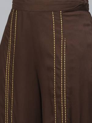 Brown printed cotton long-kurtis 4