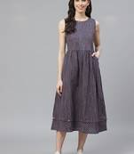 Navy-blue printed cotton long-kurtis