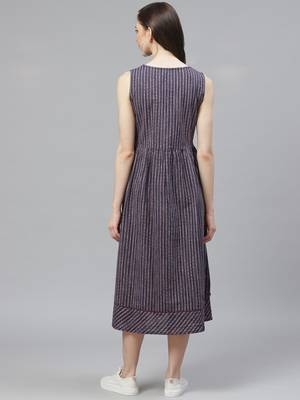 Navy-blue printed cotton long-kurtis 2