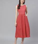 Red printed cotton long-kurtis