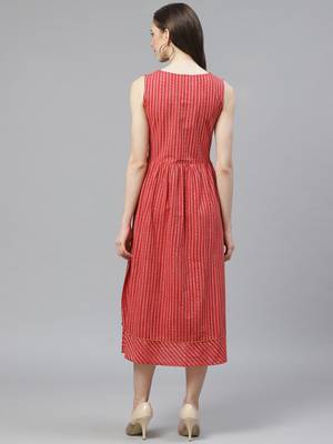 Red printed cotton long-kurtis 2