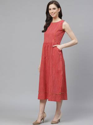 Red printed cotton long-kurtis 3