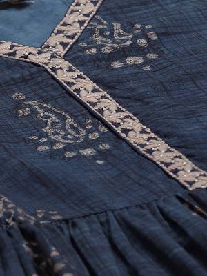 Navy-blue printed cotton long-kurtis 4