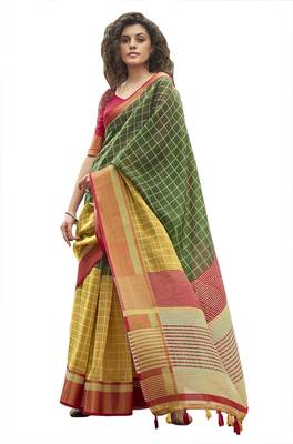 Green printed cotton saree with blouse 1