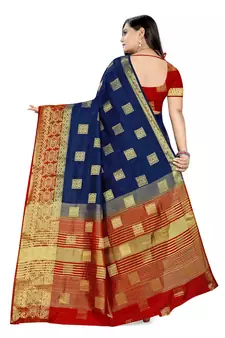 Blue printed banarasi silk saree with blouse