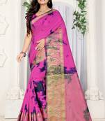 Light pink printed cotton silk saree with blouse