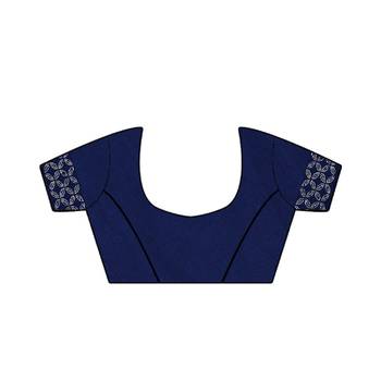 Blue plain silk saree with blouse 5
