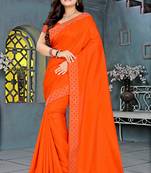 Orange plain silk saree with blouse